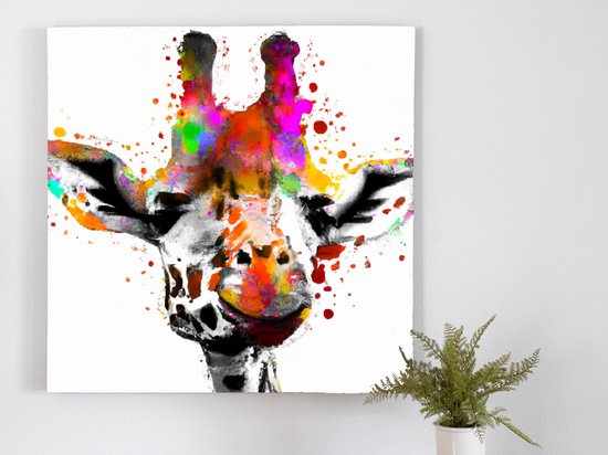 Happy giraffe happy life | Happy giraffe happy life | Kunst - 60x60 centimeter op Canvas | Foto op Canvas