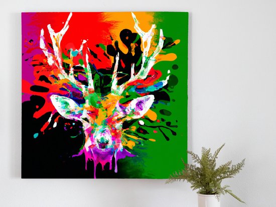 Rainbow deer explosion | Rainbow Deer Explosion | Kunst - 40x40 centimeter op Canvas | Foto op Canvas - wanddecoratie schilderij