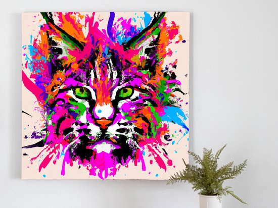 Bobcat Burst kunst - 60x60 centimeter op Canvas | Foto op Canvas - wanddecoratie