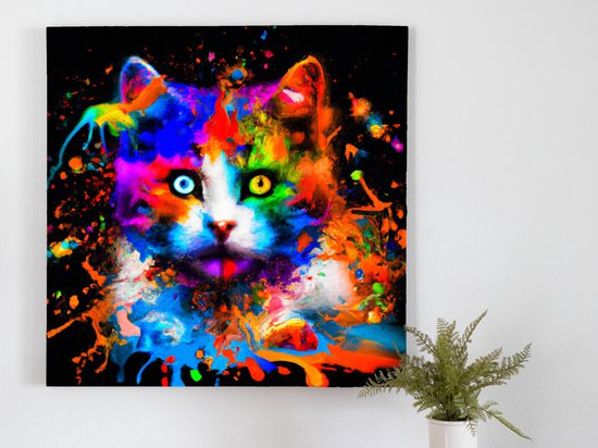 Kitty the Cat kunst - 100x100 centimeter op Canvas | Foto op Canvas - wanddecoratie