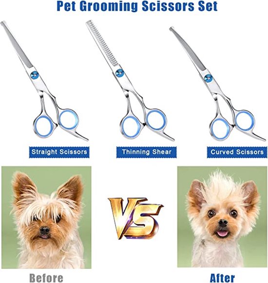 thumbnail image 2 of 4PC Pet Grooming Kit Scissors W/Safety Round Tip, Shears Comb Set, For 2 of 13