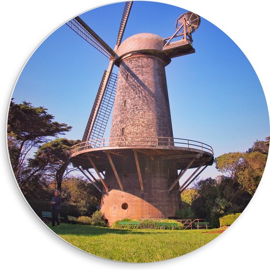 PVC Schuimplaat Muurcirkel - Windmolen in Weide - 50x50 cm Foto op Muurcirkel (met ophangsysteem)