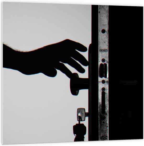 PVC Schuimplaat - Voordeur met Sleutels in het Slot (Zwart - wit) - 100x100 cm Foto op PVC Schuimplaat (Met Ophangsysteem)