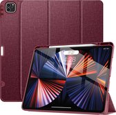 Geschikt Voor iPad Hoes Pro 12.9 - Pro 12.9 Hoes - 12.9 Inch - Solidenz Pro 12.9 Trifold Bookcase - Cover - Case Met Autowake / Autosleep - Hoesje Met Pencil Houder - A2757 - A2777 - A2696 - Wijnrood