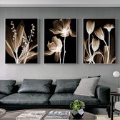 Allernieuwste.nl® Peinture sur Toile SET 3 Pièces Luxe Splendeur Florale Nature Morte - Réaliste - Affiche - Set 3x 50 x70 cm - Couleur