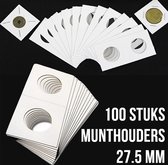 Allernieuwste.nl® 100 stuks Kartonnen Munthouders Te Nieten - 27.5 mm Beschrijfbaar Karton - Munt Houders Wit 27.5 mm
