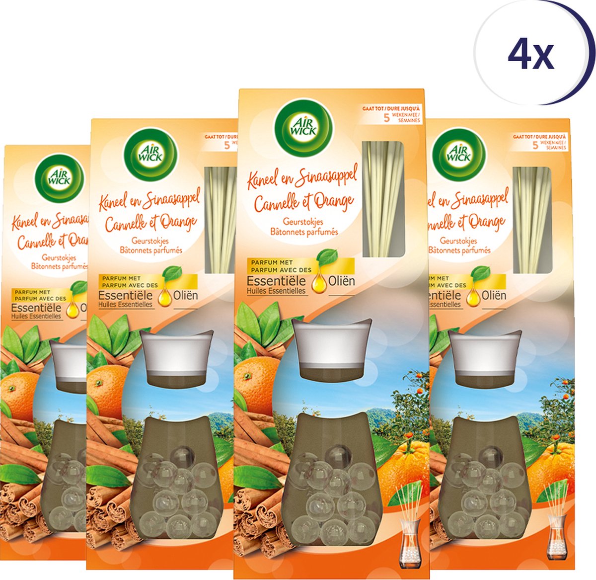 Air Wick Reeds Essential Oils Cinnamon & Orange 33ML x4