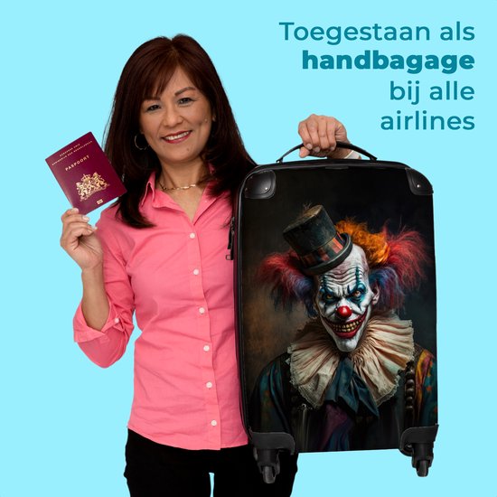 NoBoringSuitcases.com® Trolley - Valises de voyage - Clown - Chapeau - Col - Portrait - Horreur - Trolley sur roulettes - Convient en 55x40x20 cm et 55x35x25 cm - Valise - Valise cabine