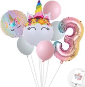 Eenhoorn Unicorn Sweet Color Ballonnen Set - Snoes - Cijfer Ballon 3 Jaar - Roze - Wit - Pastel