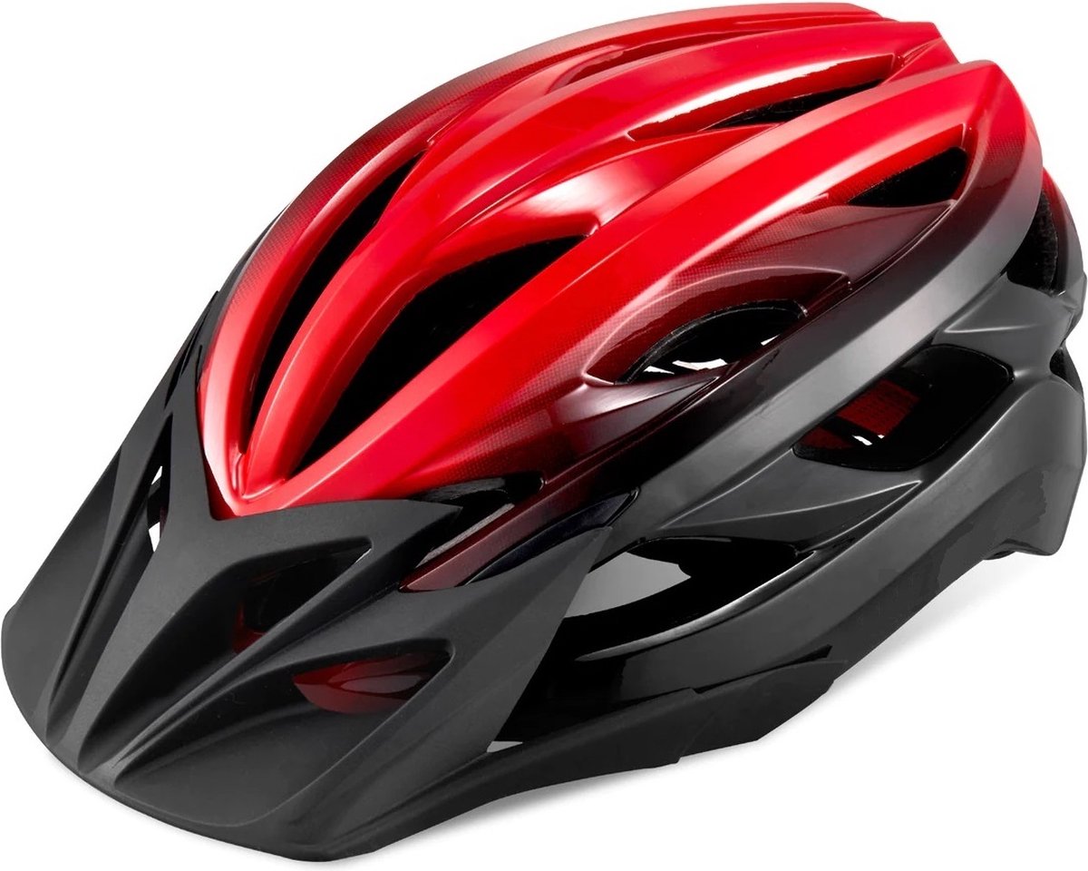 Gudook Fietshelm met afneembaar vizier - ingebouwde LED-verlichting achter - 58-61 cm verstelbaar - Zwart Rood