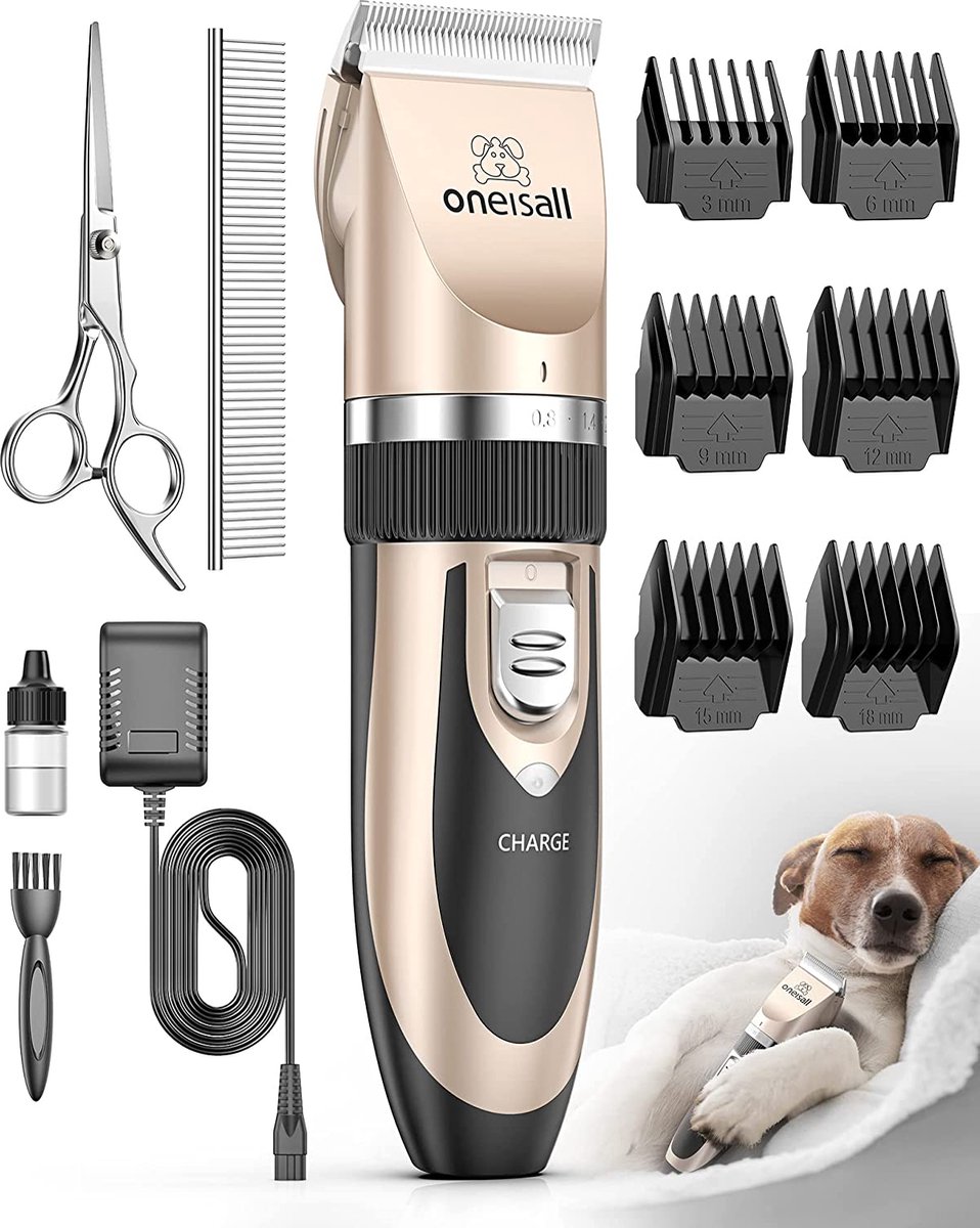 Professionele stille hondentondeuse - elektrische tondeuse voor honden en katten met draadloze scheermachine - goudkleurig Hondentondeuse