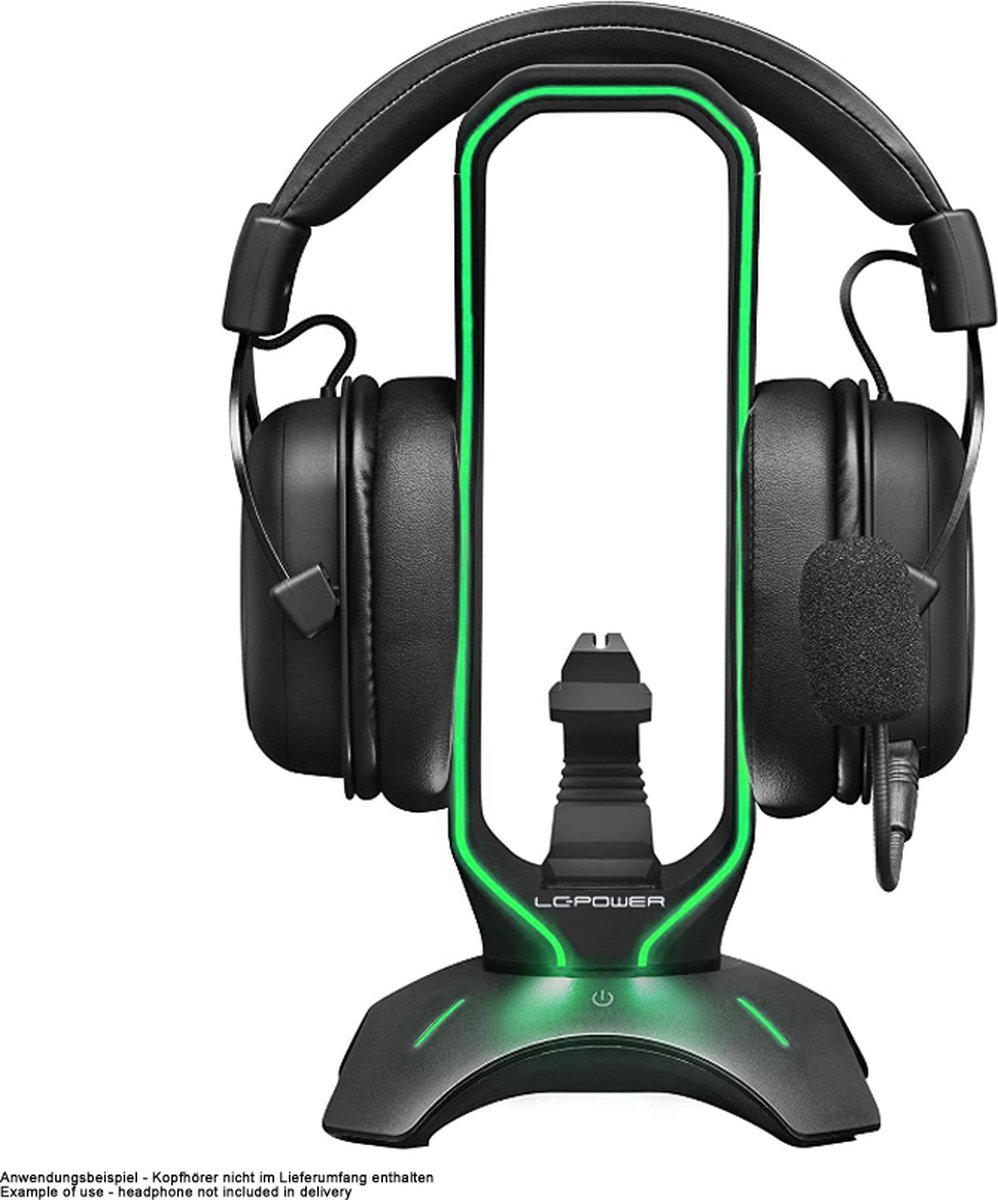 LC-POWER® LC-HUB-HEAD-BUNGEE - Hoofdtelefoonhouder - Kunststof - Silicone - 439g - Zwart