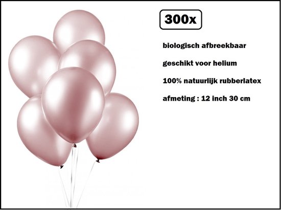300x Luxe Ballon pearl roze 30cm - biologisch afbreekbaar - Festival feest party verjaardag landen helium lucht thema
