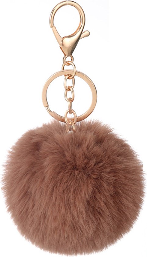 - Pluizige - Sleutelhanger - Keychain - Dames - Imitatie - Bont - Fakefur - Bruin -