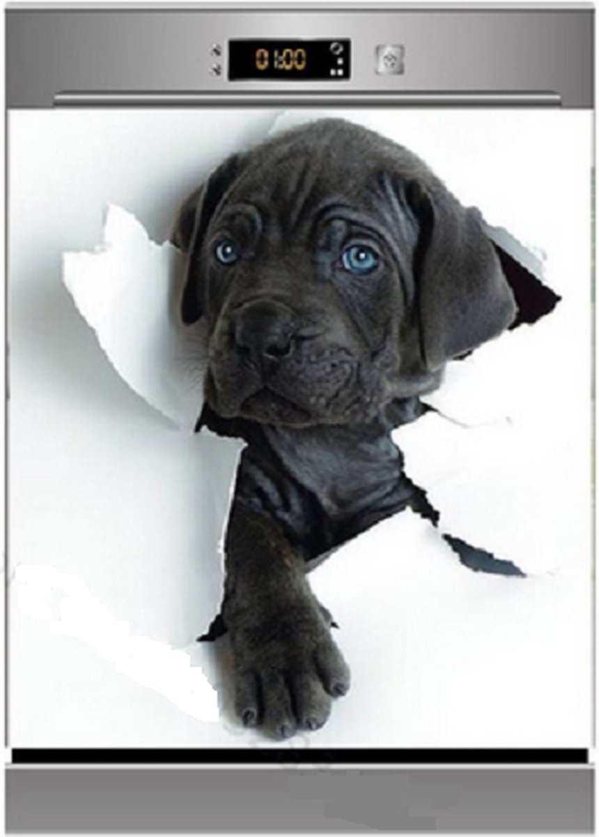 Vaatwasser sticker - Labrador pup - zwart - zelfklevend - 60 x 66 cm