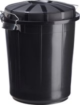 Afvalemmer Bazi 70 liter zwart - met dekselklem - Afvalbak voor buiten