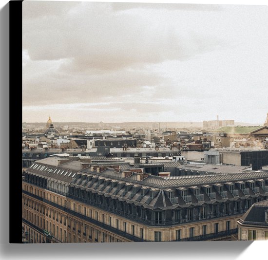 Canvas - Uitzicht van Parijs met in de Achtergrond de Eiffeltoren, Frankrijk - 40x40 cm Foto op Canvas Schilderij (Wanddecoratie op Canvas)