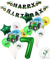 Cijfer ballon 7 jaar Trekker - Tractor Mega Pakket Inclusief Happy Birthday Slinger - Boer - Boerderij - Themafeest Ballonnenpakket - Groen - Helium Ballon - Snoes