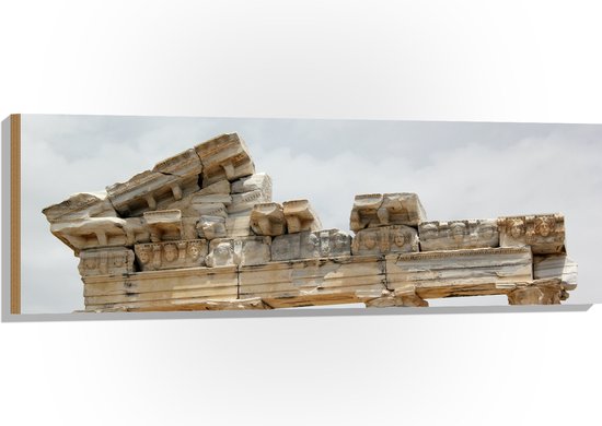 Hout - Tempel van Apollon in Delphi, Turkije - 120x40 cm - 9 mm dik - Foto op Hout (Met Ophangsysteem)