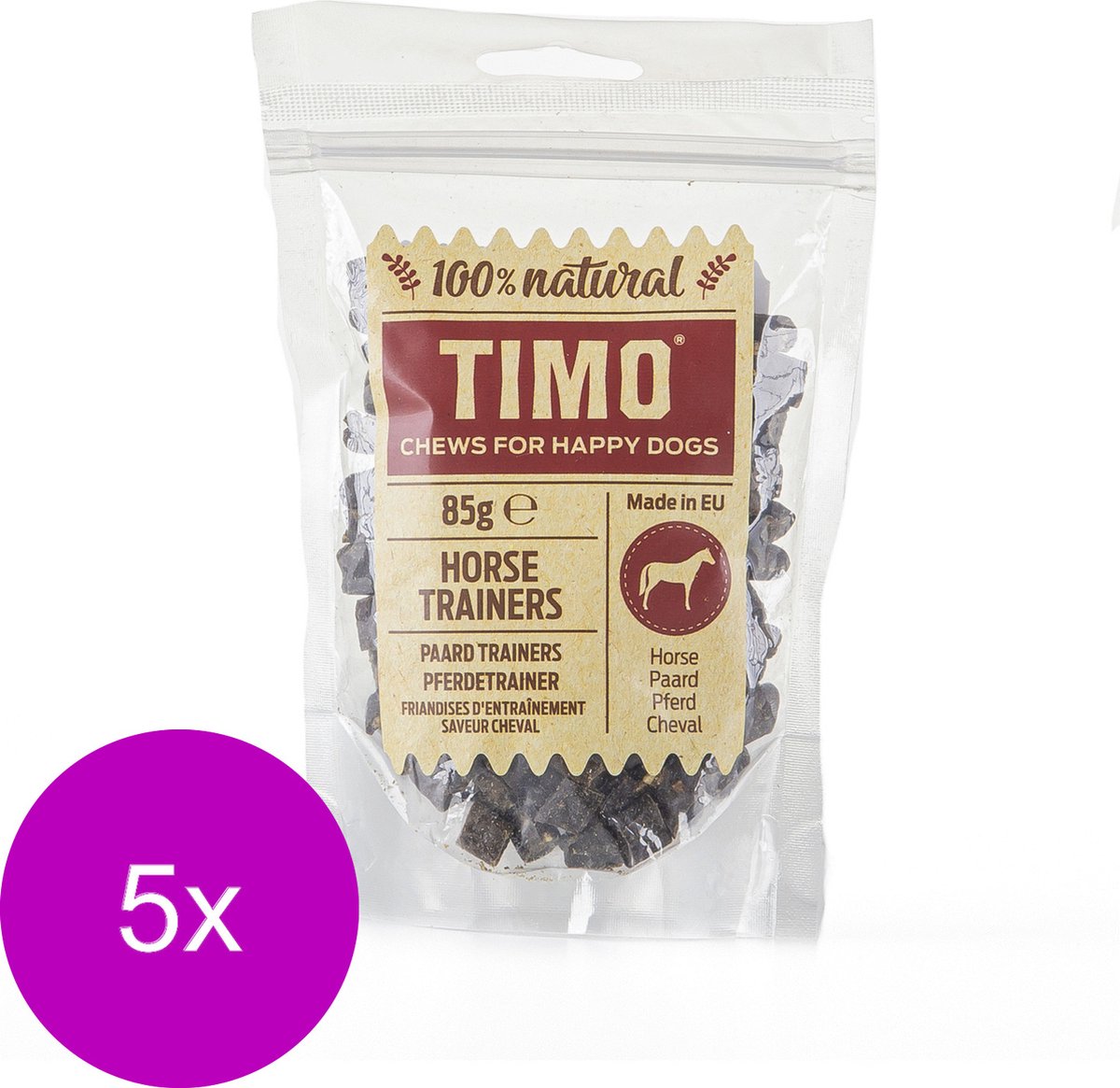 Timo Trainers Paardenvlees - Hondensnacks - 5 x 85 g