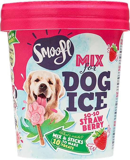 Smoofl Premium Hondensnacks: Ijs voor honden als een snack om af te koelen in de zomer en als een gezonde hond traktatie met verfrissend effect, honden ijs met aardbei