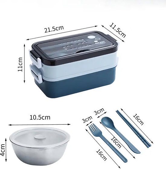 Boîte à lunch avec Kom, plateau et Couverts- Boîte à lunch Adultes - Boîtes repas- Boîte à lunch Enfants- Boîtes repas Enfants- Hermétique et étanche - Sans BPA - Comprend un livret de recettes avec facture