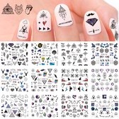 12 Stuks Nagelstickers – Zwarte Icoontjes – Nail Art Stickers