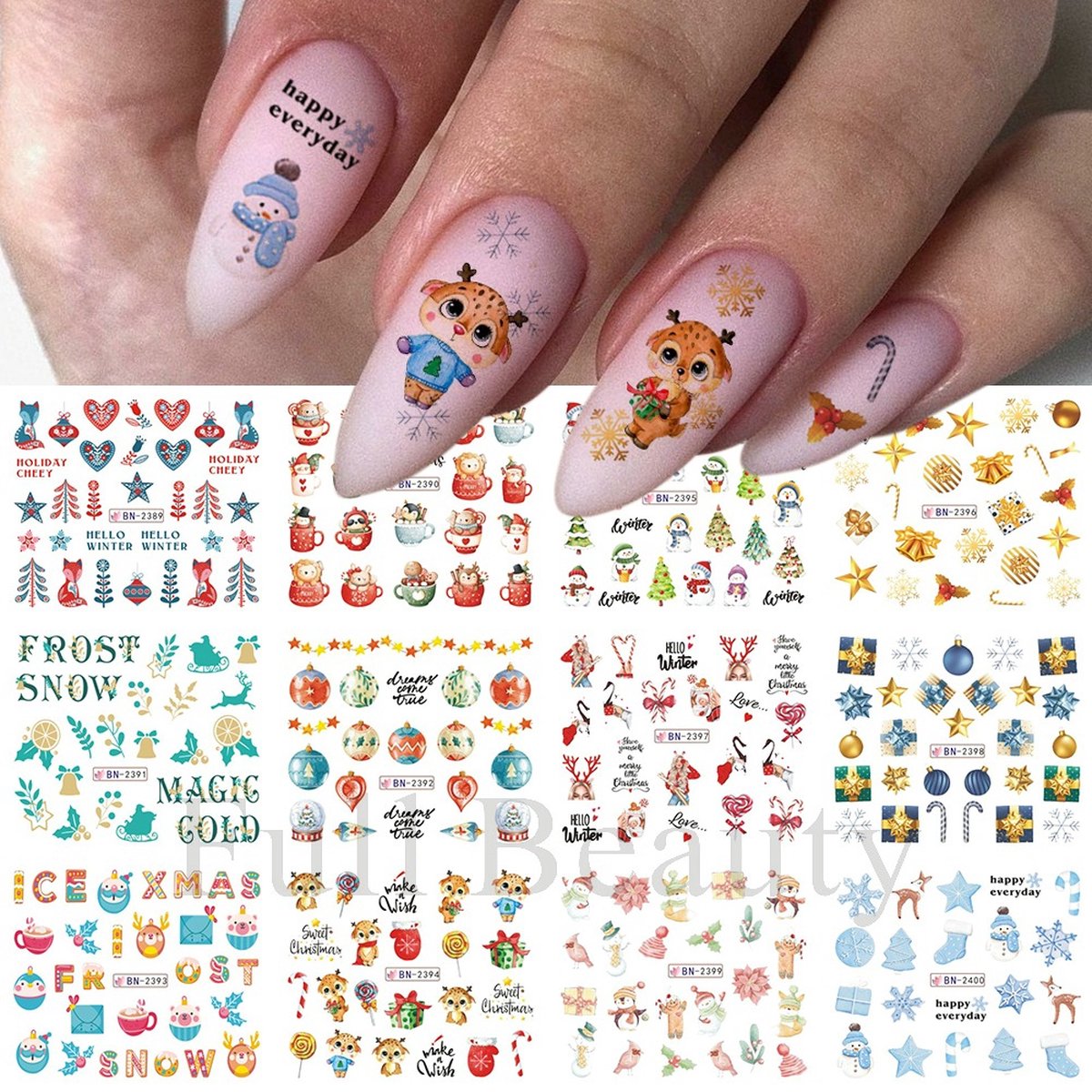 Goedkoopste 12 Stuks Nagelstickers – Cute – Schattige Icoontjes voor Winter – Nail Art Stickers – Set van 12 nagelstickers – Schattige winter icoontjes – nail art – Leuke en vrolijke stickers