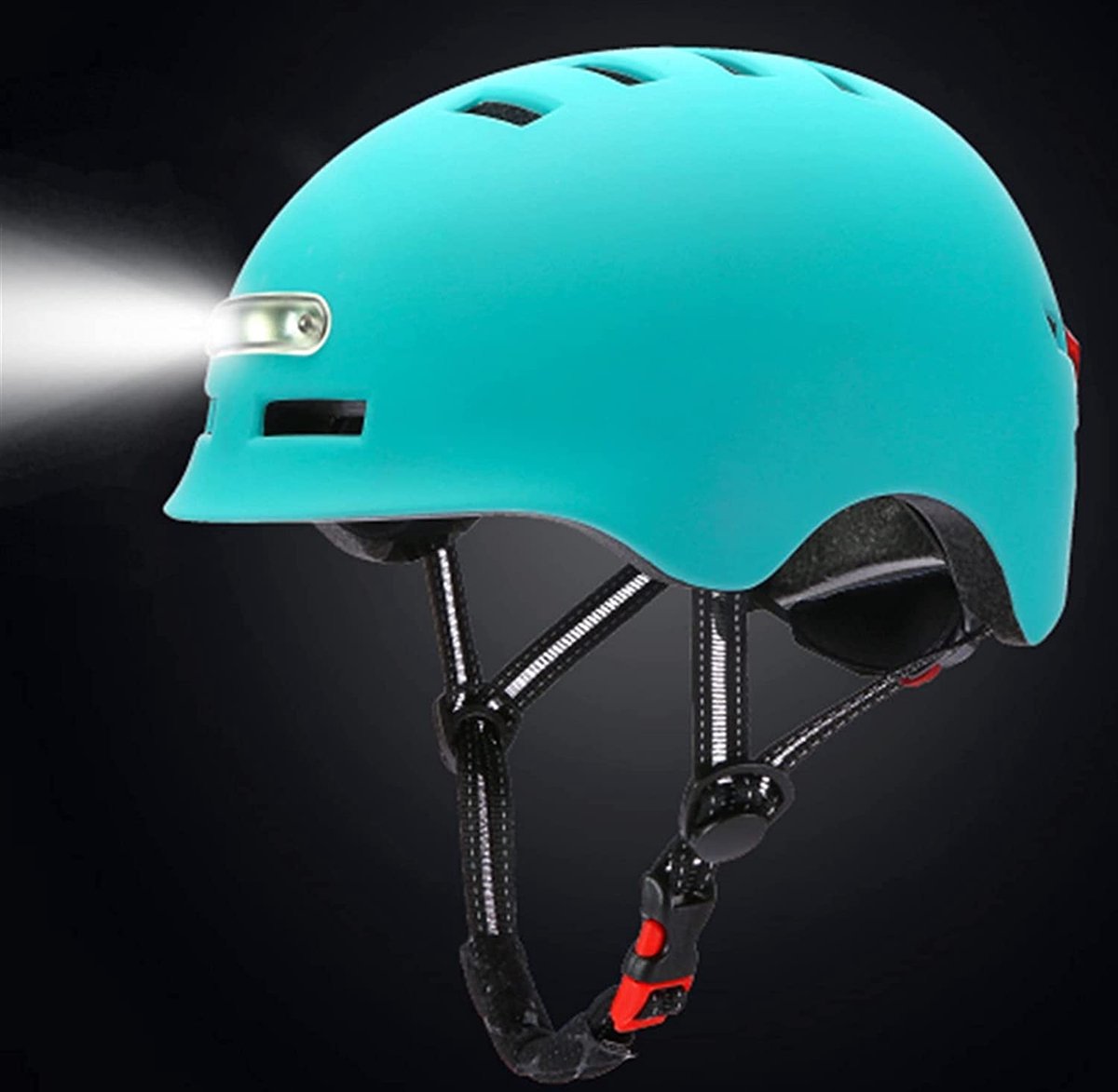 Fietshelm - Met voor- en achterlicht-LED-verlichting- Maat-L 58-61cm-Helm Mat-Blauw - LED Verlichting-Skatehelm-Fietshelmen