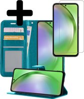 Hoesje Geschikt voor Samsung A54 Hoesje Book Case Hoes Wallet Cover Met Screenprotector - Hoes Geschikt voor Samsung Galaxy A54 Hoesje Bookcase Hoes - Turquoise