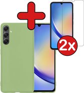Hoesje Geschikt voor Samsung A34 Hoesje Siliconen Case Hoes Met 2x Screenprotector - Hoes Geschikt voor Samsung Galaxy A34 Hoes Cover Case - Groen
