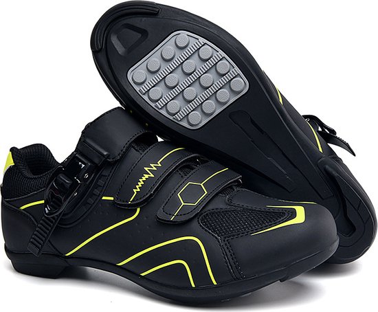 RAMBUX® - Chaussures de cyclisme - Chaussures pour femmes VTT Homme & Femme - Zwart Jaune - Semelle Plate - Chaussures Vélo - Click Shoes - VTT - Vélo Route - Taille 43