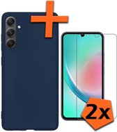 Hoesje Geschikt voor Samsung A34 Hoesje Siliconen Cover Case Met 2x Screenprotector - Hoes Geschikt voor Samsung Galaxy A34 Hoes Back Case - Donkerblauw