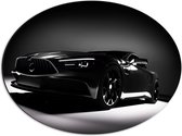 WallClassics - Dibond Ovaal - Zwarte Auto in Grijs met Zwarte omgeving - 56x42 cm Foto op Ovaal (Met Ophangsysteem)