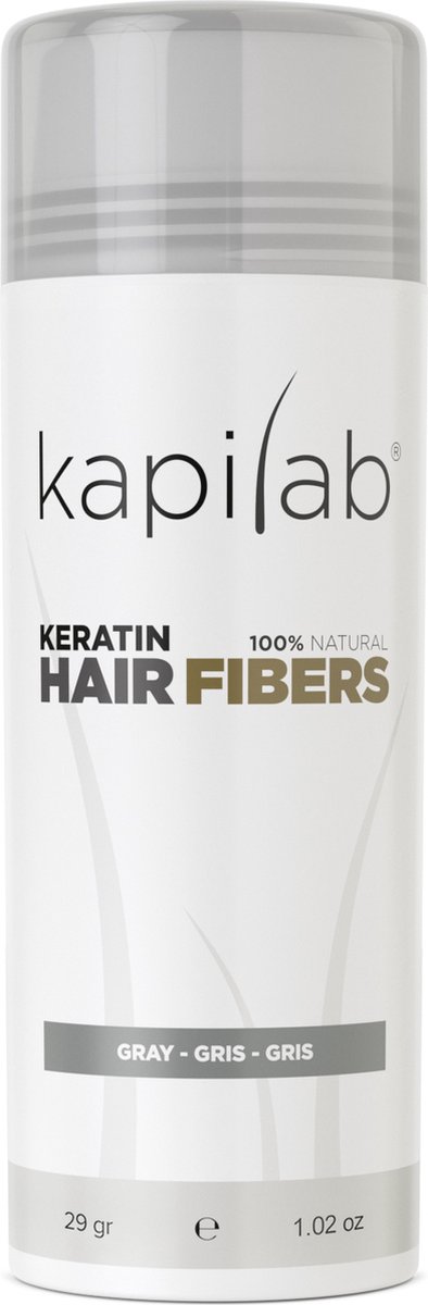 Kapilab Hair Fibers Grijs - Keratine haarvezels verbergen haaruitval - Direct voller haar - 100% natuurlijk - 29 gram