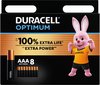 Duracell Optimum AAA Alkaline Batterijen, 1,5 V LR03 MN2400 - 8 stuks