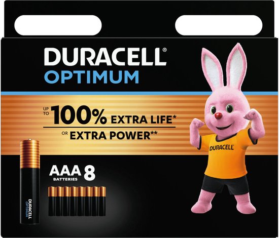 Duracell Optimum AAA Alkaline Batterijen, 1,5 V LR03 MN2400 - 8 stuks