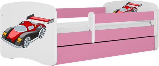 Kocot Kids - Bed babydreams roze raceauto met lade met matras 140/70 - Kinderbed - Roze