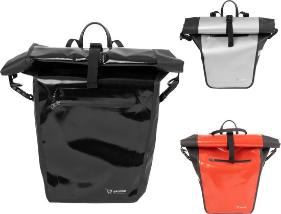 Ekostar® online shopping - 2in1 Fietstas - Waterdicht - Rolltop - 17 tot 28 Liter - Zwart - Fietstas enkele - Fietstassen electrische fietsen