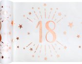 Santex Tafelloper op rol - 2x - 18 jaar verjaardag - polyester - wit/rose goud - 30 x 500 cm