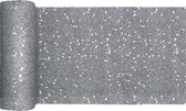 Santex Kerstdiner glitter tafelloper smal op rol - zilver - 18 x 500 cm - polyester