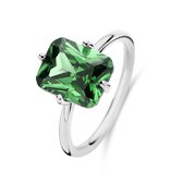 New Bling 9NB-1139-52 Ring en Argent avec Pierre Zircone - Vert - 8x10mm - Rectangle - Taille 52 - Rhodium - Argent