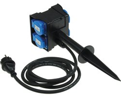 Buitenstopcontact met grondpin - Tuinpaal met stopcontact 4-voudig - Tuinstopcontact met 2m kabel - Tuinstekkerdoos IP44 Waterdicht - Zwart