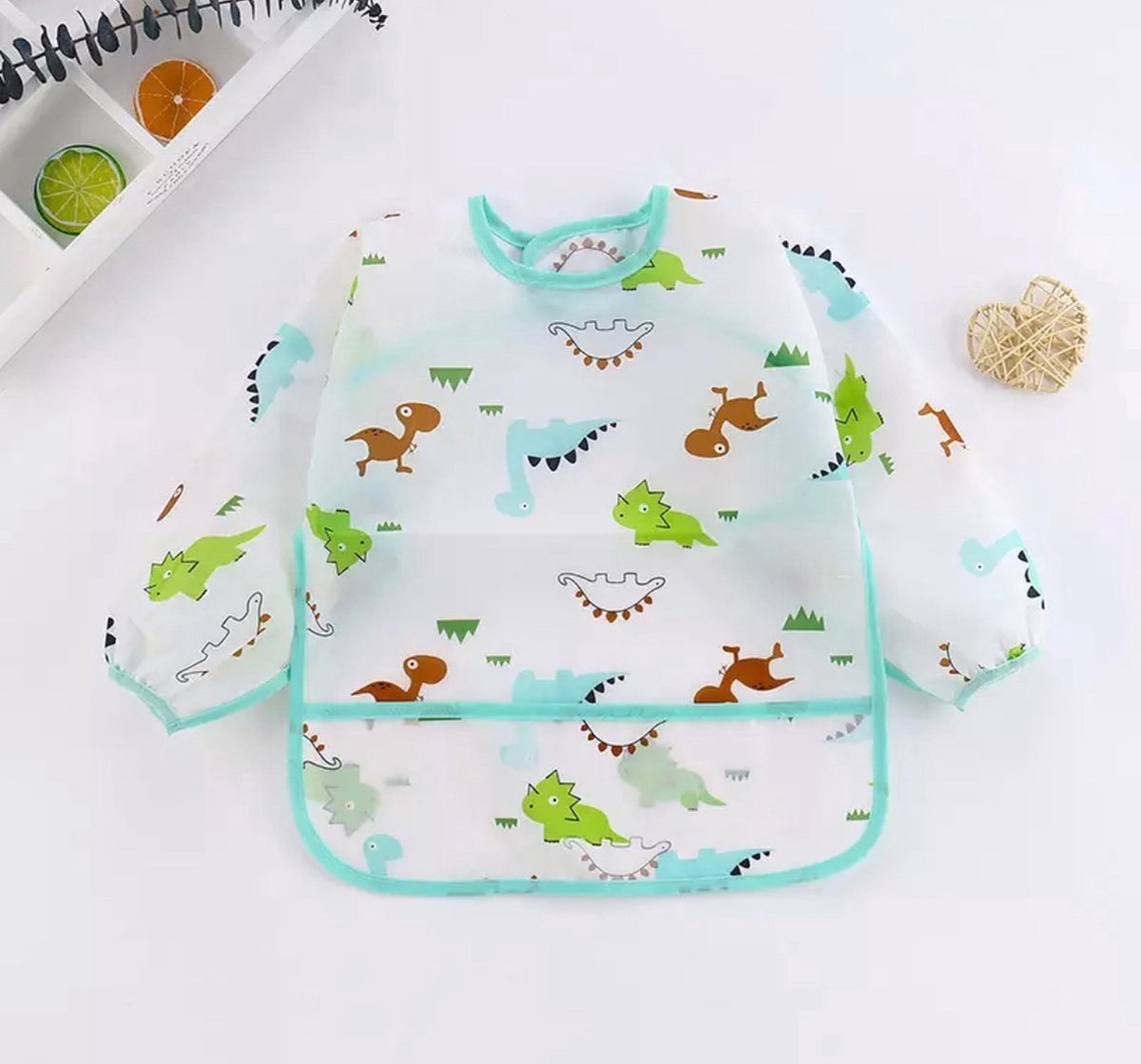 Goedkoopste Akyol - kliederschort - schort baby - kliederschort voor baby's - kliederen - baby - kinderen - knutselschort - knutselen - dinosaurus - babyschort - dino kliederschort - Waterdicht