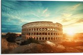 Dibond - Zonsondergang achter het Colesseum in Rome, Italië - 75x50 cm Foto op Aluminium (Met Ophangsysteem)