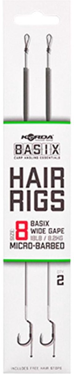 Korda Basix Hair Rigs Wide Gape - Onderlijn - 18lb - Haakmaat 8 - Groen