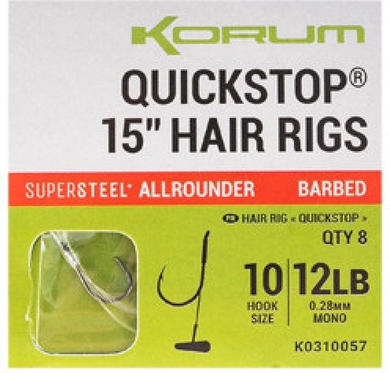 Korum Big Fish 10Cm Quickstops Hair Rigs Barbed 8st. Size 14