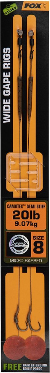 FOX Edges Wide Gape 8 20 lb Camotex Semi Stiff x 2