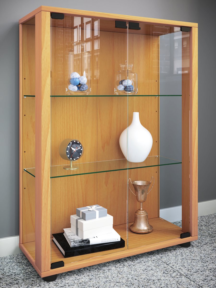 VCM Vitrine en bois collection vitrine en verre Lumo Mini miroir