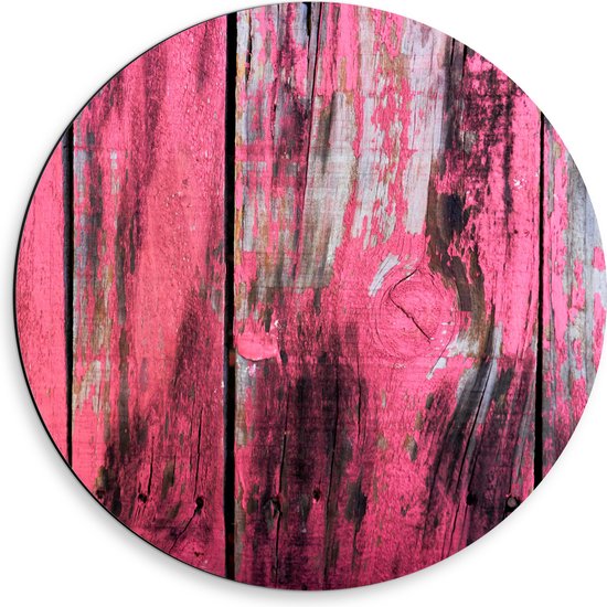 Dibond Muurcirkel - Roze Geverfde Schutting - 50x50 cm Foto op Aluminium Muurcirkel (met ophangsysteem)